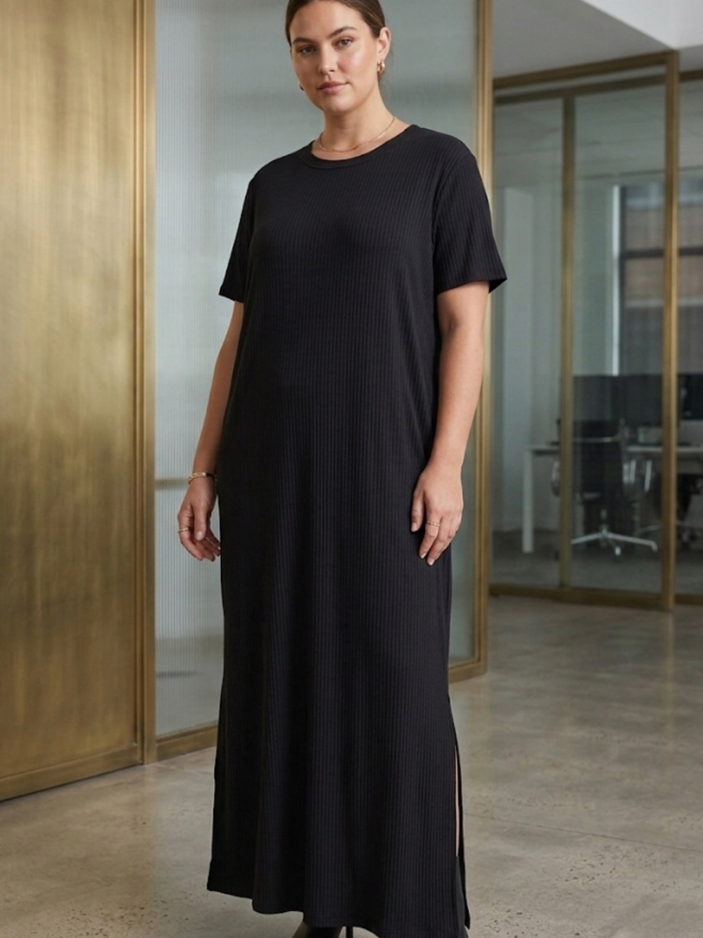 H&M Ribbed Short-Sleeve Maxi Dress